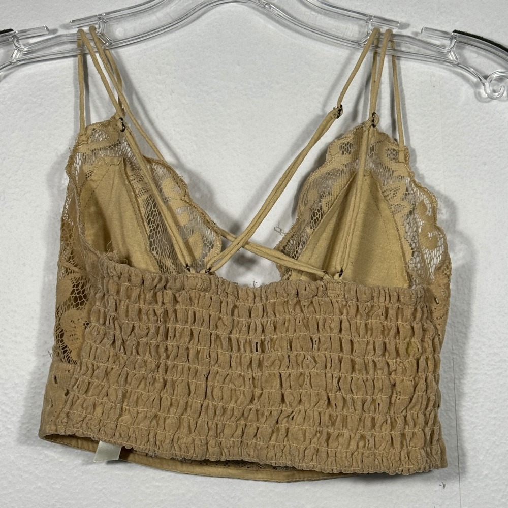 FP One Flocked Velvet Adella Bralette Lace Gold Taupe Size XS Feminine Coquette - Picture 10 of 10